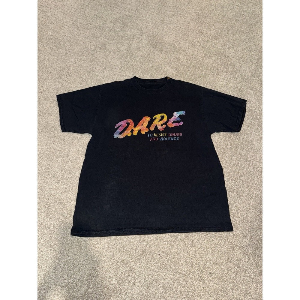 Vintage 90s DARE To Resist Drugs And Violence Rainbow Neon T-Shirt Mens Large